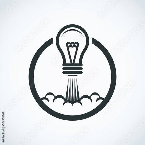 Startup idea icon. Light takes off like a rocket.