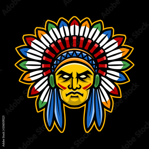 Colorful American Indian Chief head, sport logo