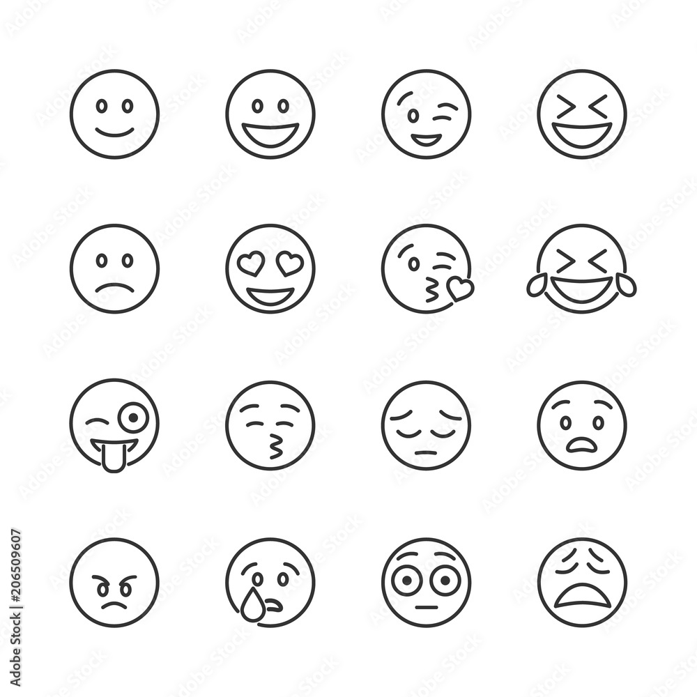 Vector image of set of emoticons line icons. Vector image of set of emoticons line icons.