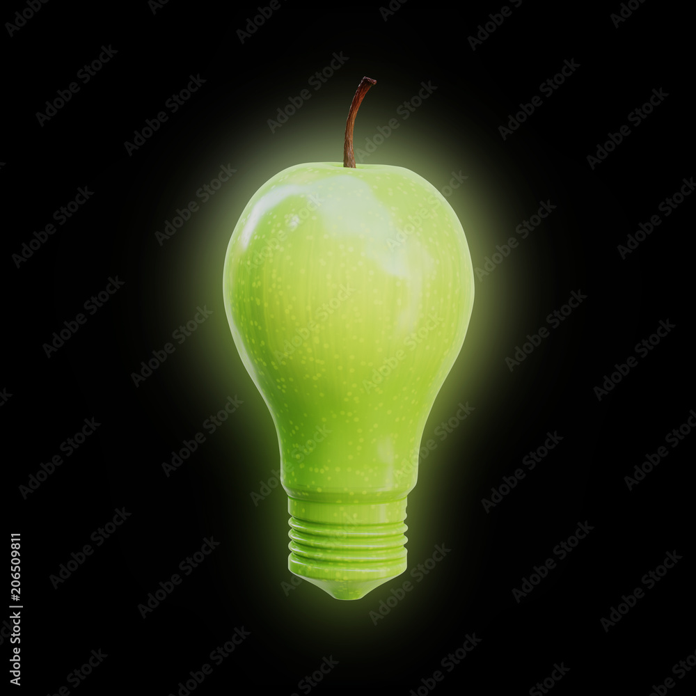 Apple shaped as a light bulb glowing on black background. Innovation, idea  and creativity concept. Stock Photo | Adobe Stock