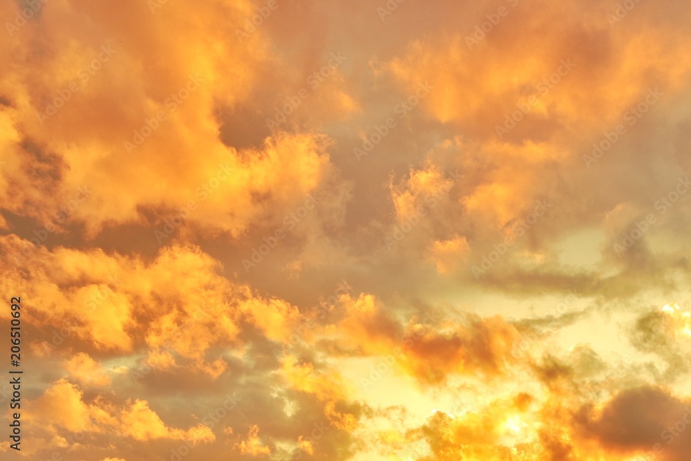 orange sky  and clouds in summer sunset