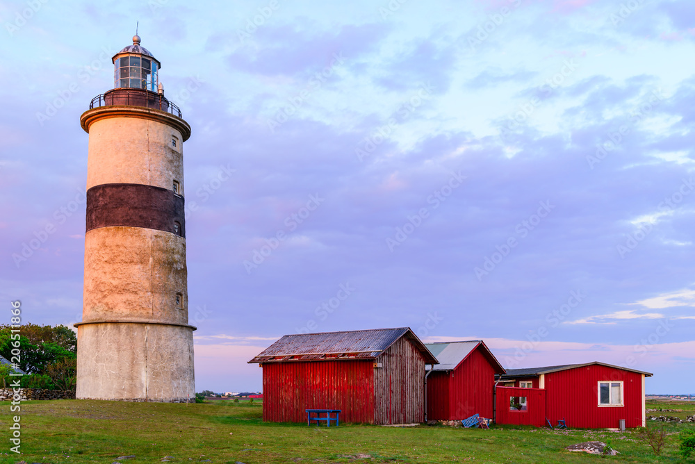 The lighthouse and surrounding landscape at Morups Tange outside Falkenberg in Sweden.