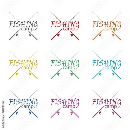 Fishing camp icon, color icons set