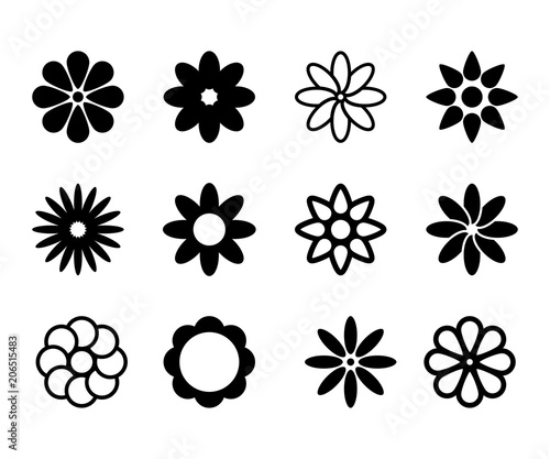 Set of simple flower shape icons signs and symbols in vector format