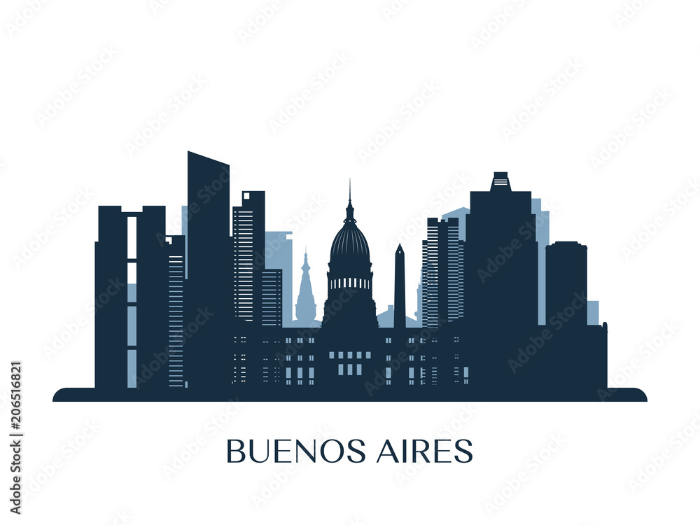 Fototapeta premium Buenos Aires skyline, monochrome silhouette. Vector illustration.