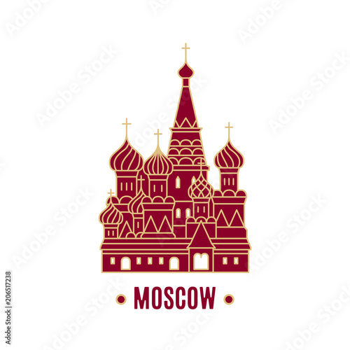 St. Basil's Cathedral vector illustration isolated on white background. Line art. Moscow landmark.