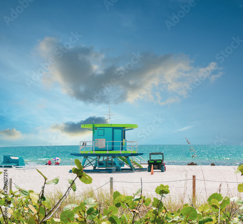 Beautiful, lovely house on Miami beach. Colorful Lifeguard Tower in South Beach, Miami Beach, Florida