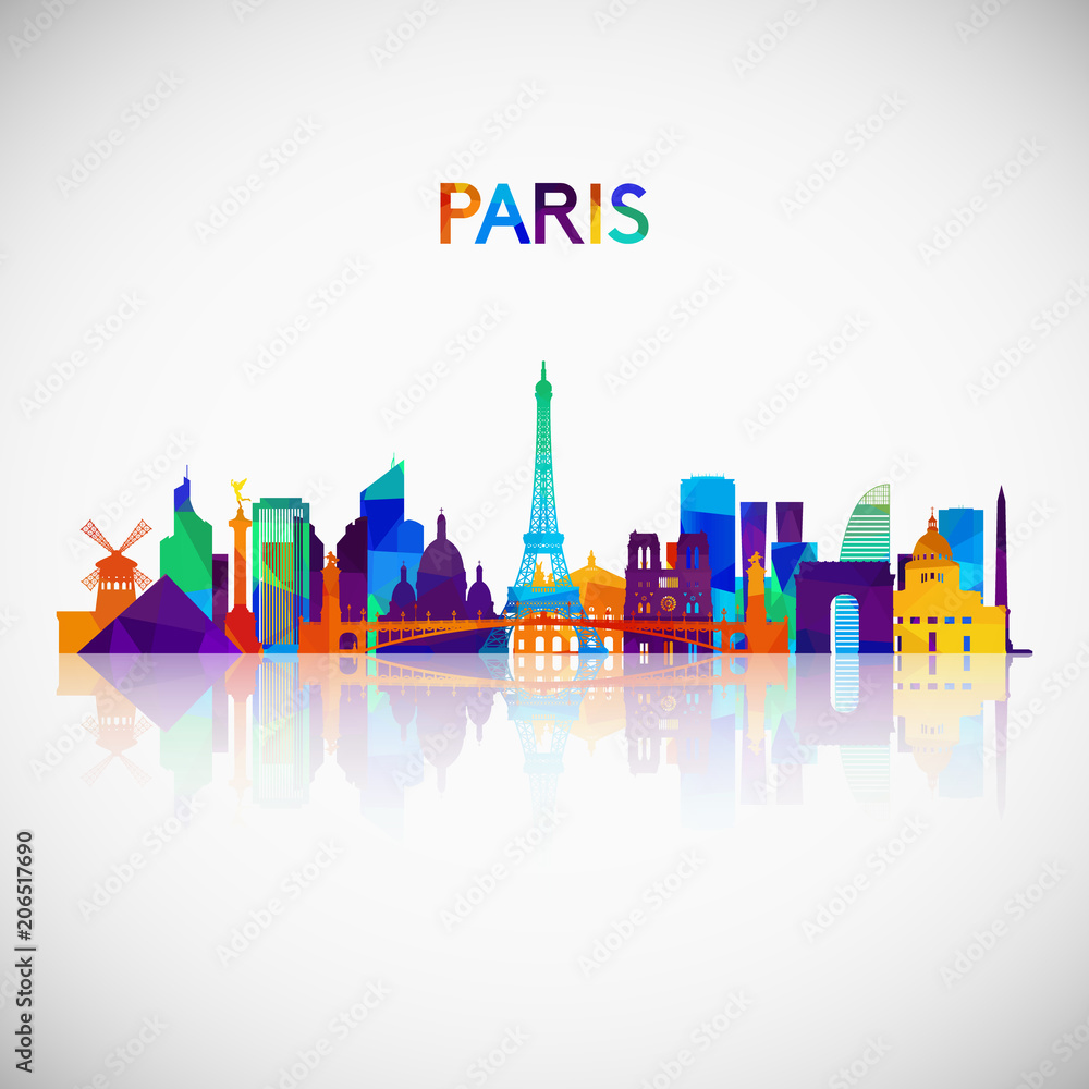 Paris skyline silhouette in colorful geometric style. Symbol for your design. Vector illustration.
