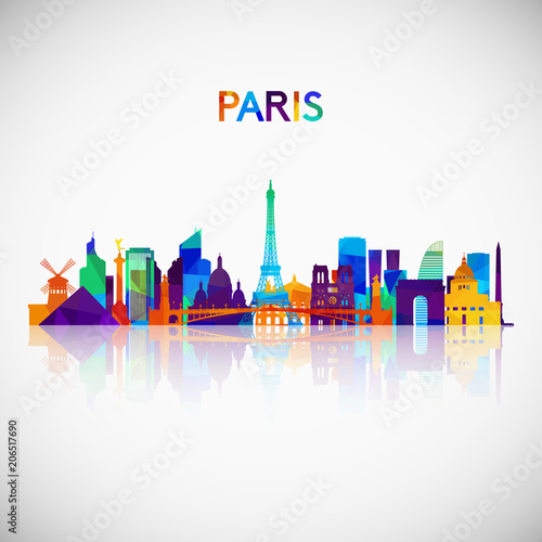 Paris skyline silhouette in colorful geometric style. Symbol for your design. Vector illustration.