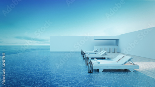 Beach lounge - Sundeck on Sea view for vacation and summer / 3d rendering © tontectonix