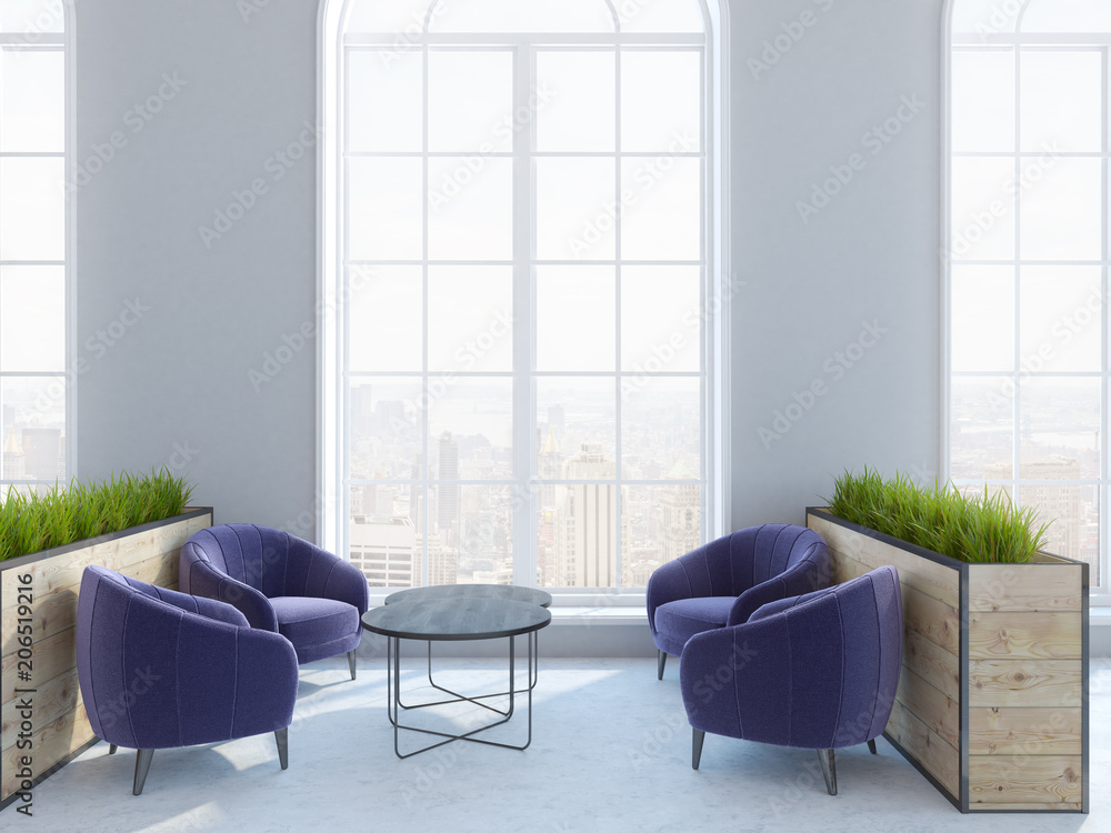 Loft cafe interior, purple armchairs Stock Photo | Adobe Stock