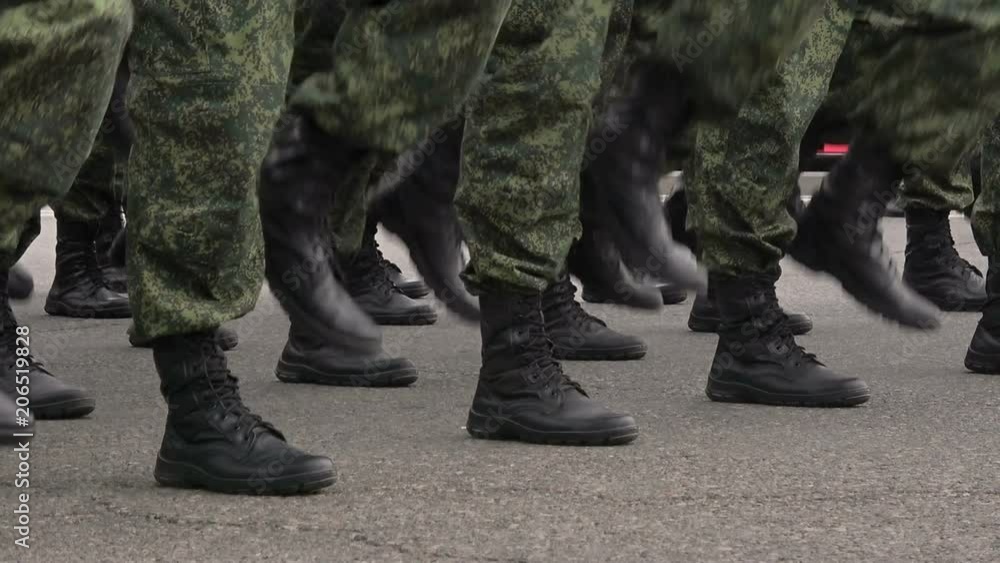 A detachment of soldiers marching on the spot A detachment of soldiers marching on the spot