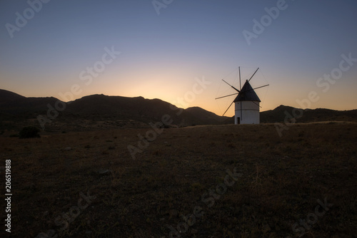 Windmill on the mountain at sunset, Almeria