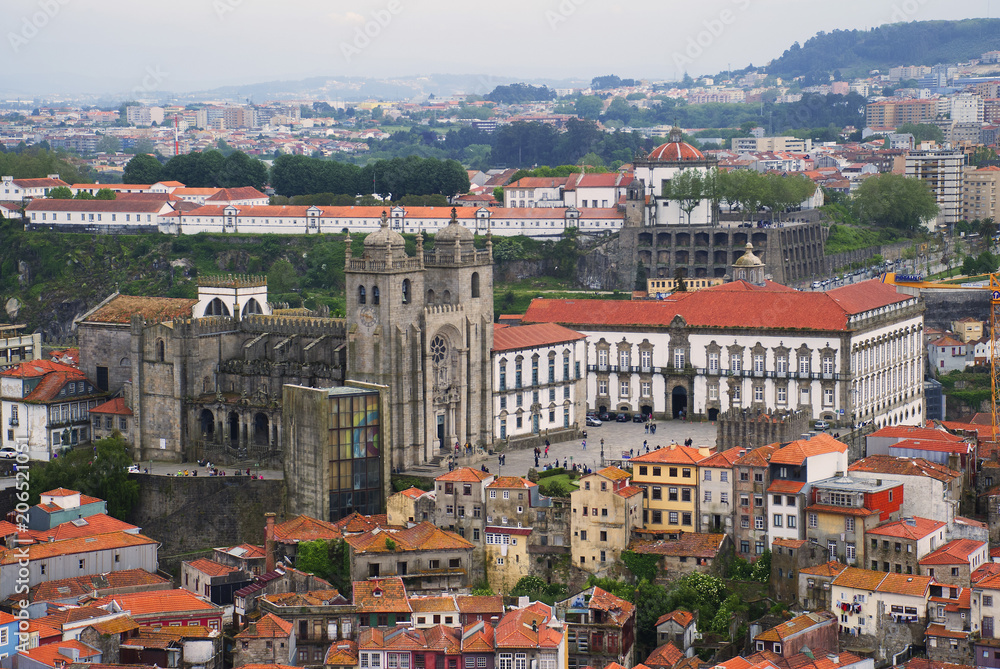 Porto, Portugal view from the city tower Clerigos. The Porto Cathedral