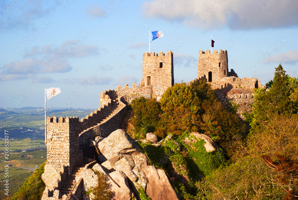 Moorish castle wall in Sintra, Portugal Moorish castle wall in Sintra, Portugal