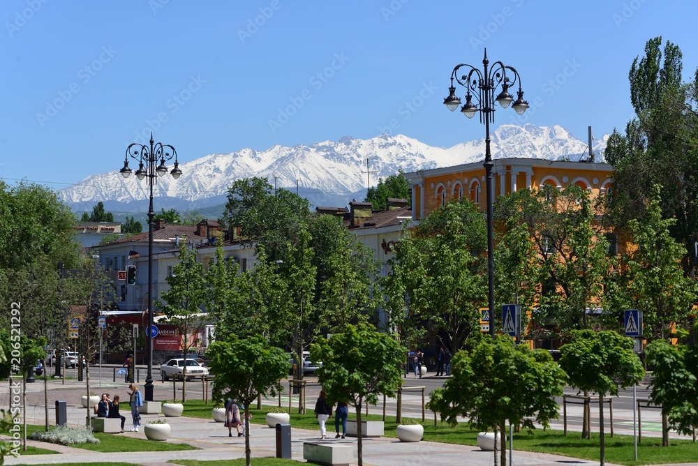 Sunny summer day in Almaty city center, Kazakhstan