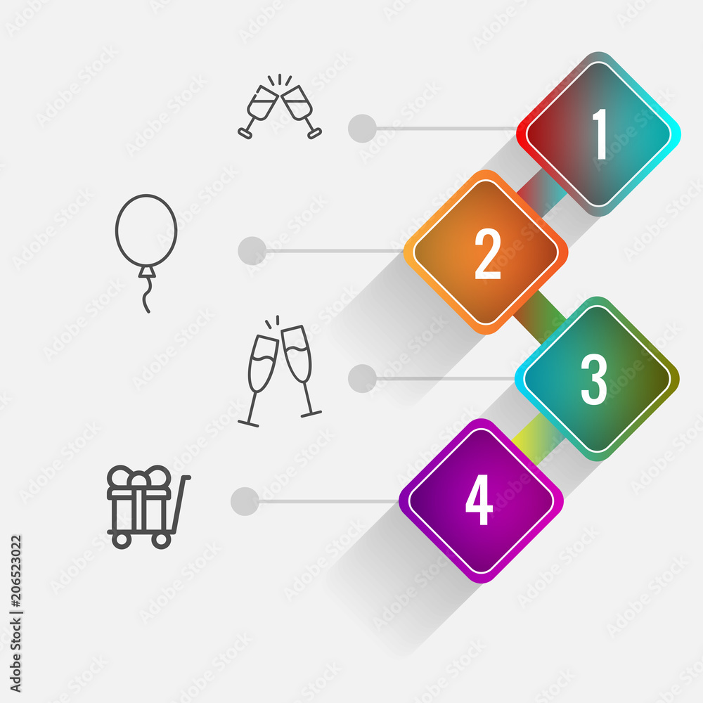 Birthday and party infographic with icon 4 step, for presentatio Birthday and party infographic with icon 4 step, for presentatio