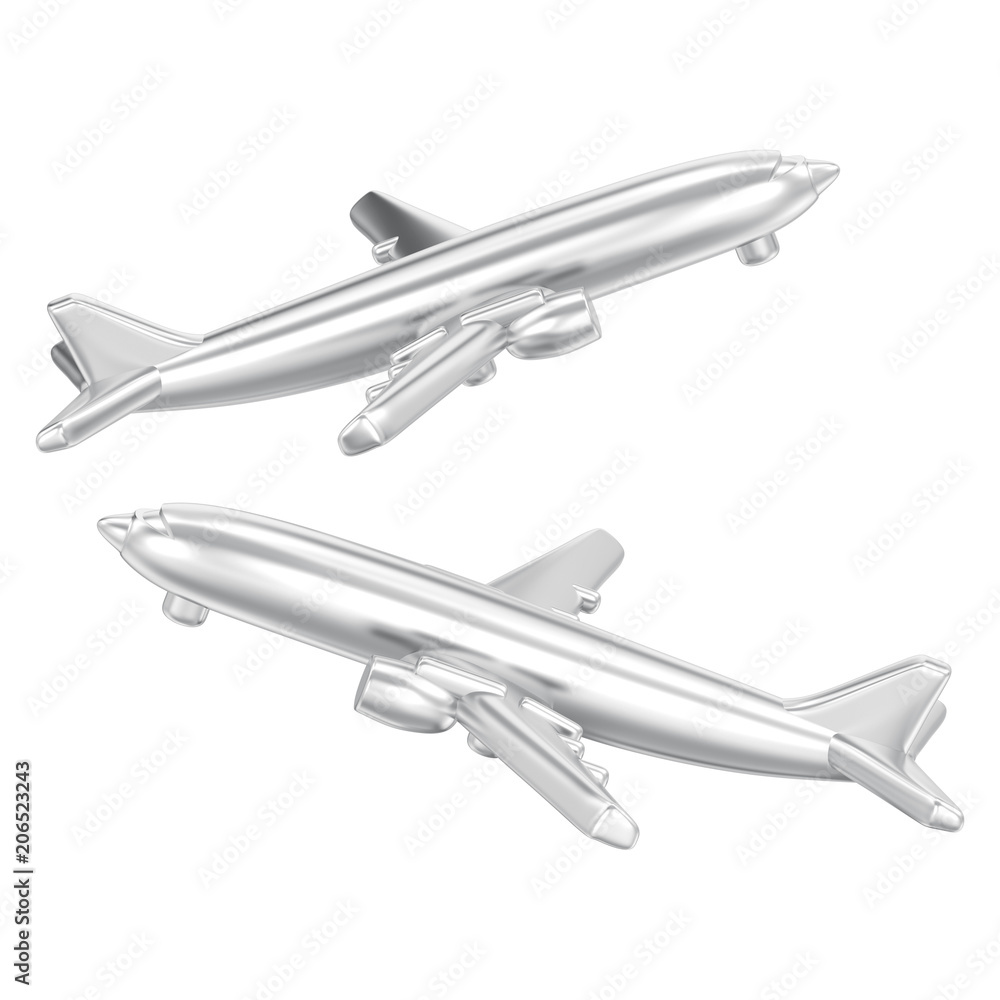 3D illustration isolated two silver airplanes