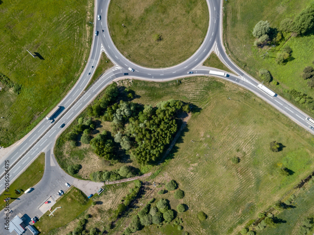 drone image. aerial view of transport roundabout on highway
