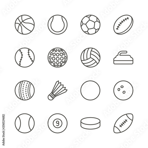 Sports balls set icon vector. Outline footbal  basketball  rugby collection. Trendy flat sign design. Thin linear graphic pictogram isolated for web site  mobile application. Logo illustration. Eps10.
