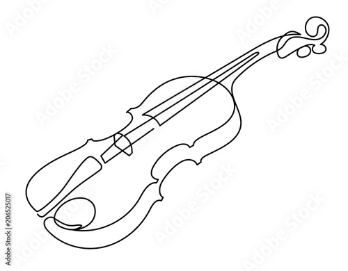 continuous line drawing of three-quarter violin vector. Musical instrument