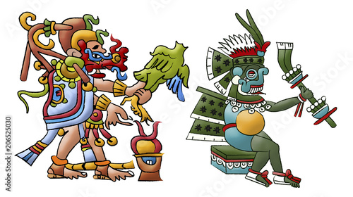 Mayan - Aztec deities Kukulkan and Tlaloc isolated on white background. photo
