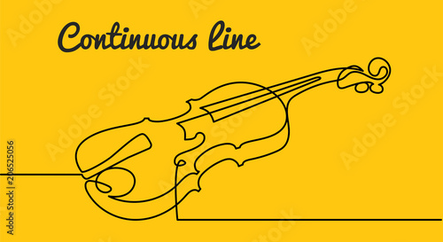 continuous line drawing of three-quarter violin vector. Musical instrument