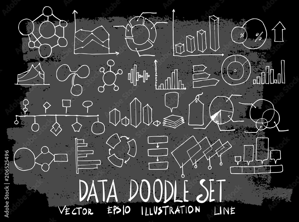 Hand drawn Sketch doodle vector data element icon set on Chalkboard eps10 Hand drawn Sketch doodle vector data element icon set on Chalkboard eps10