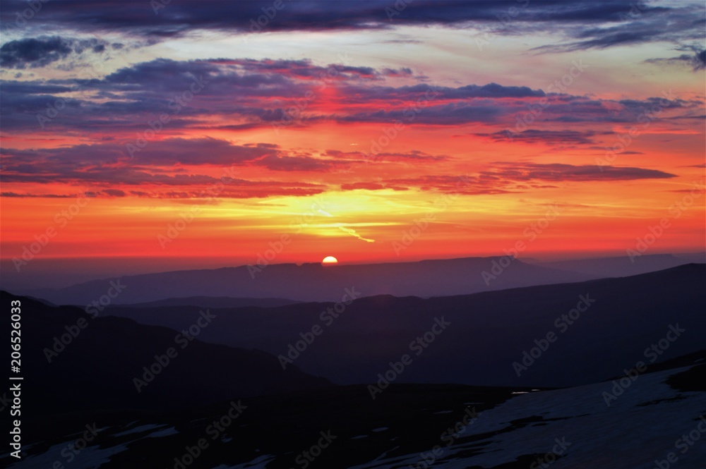 Sunrise near the mount Djentu(2850m), Caucasus.