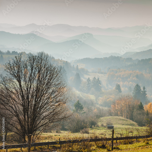 Autumn foggy mountains landscape Slovakia