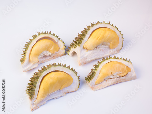 close up shot on durian, sweet king of fruits on white background