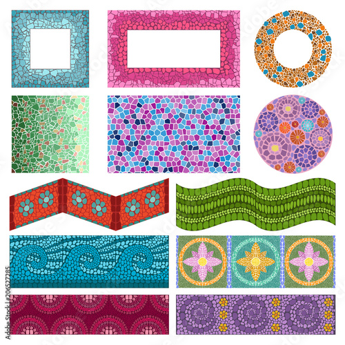 Mosaic vector ceramic mosaicity tile texture for decor with geometric ornamen...