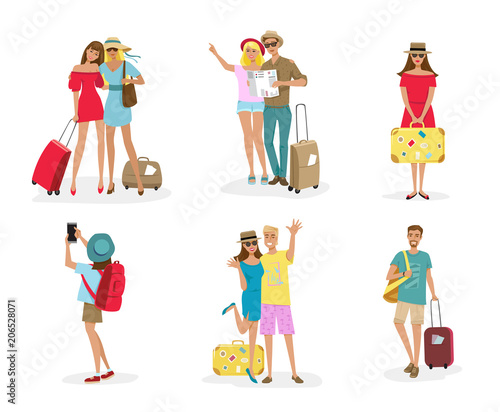 People and family travelling on vacation. Vector colourful illustration isolated on white