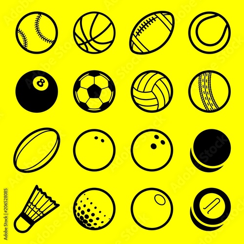Vector flat line art play sport balls logo icon isolated objects set on white background