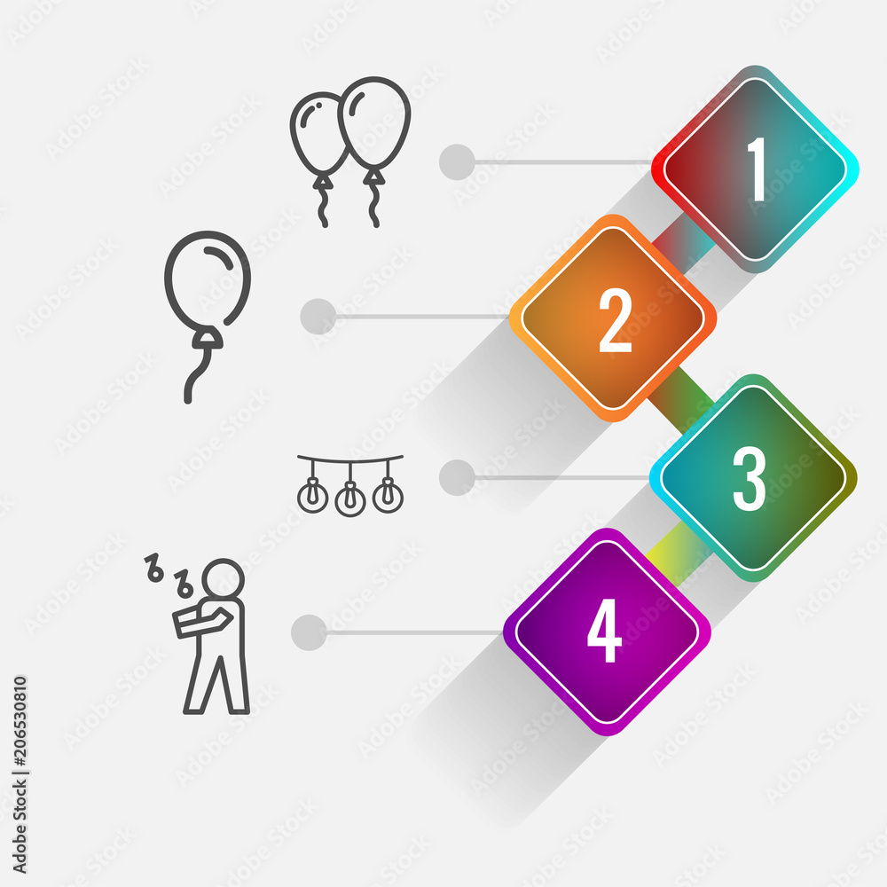 Birthday and party infographic with icon 4 step, for presentatio Birthday and party infographic with icon 4 step, for presentatio