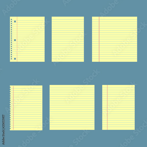 Notebook paper set. Yellow lined paper