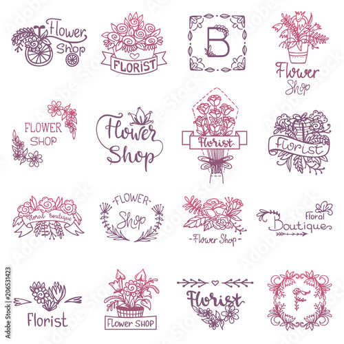 Flowers lettering vector floral sign for shop and flowered greeting card invi...