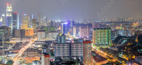 Photography Aerial panorama view of business and residential building skyscraper at Singapore city center