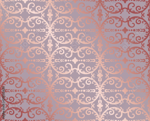 Seamless rose gold floral and foliage wallpaper
