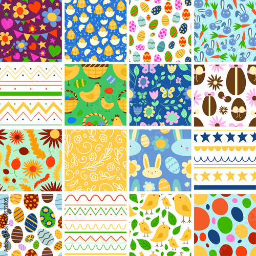 Vector Easter spring traditional background seamless pattern illustration wit...