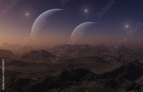 Fototapeta Naklejka Na Ścianę i Meble -  3d rendered Space Art: Alien Planet - A Fantasy Landscape