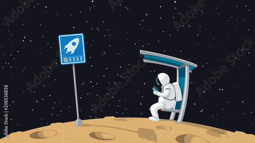 astronaut sitting on shuttle stop