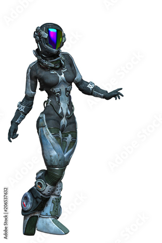 apocalyptic astronaut girl exploring arround