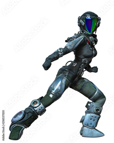 apocalyptic astronaut girl exploring arround