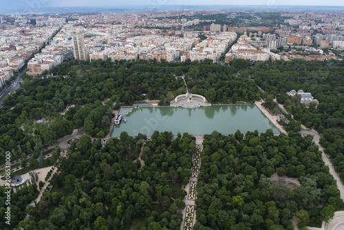 Air view of Retiro Park in Madrid, Spain