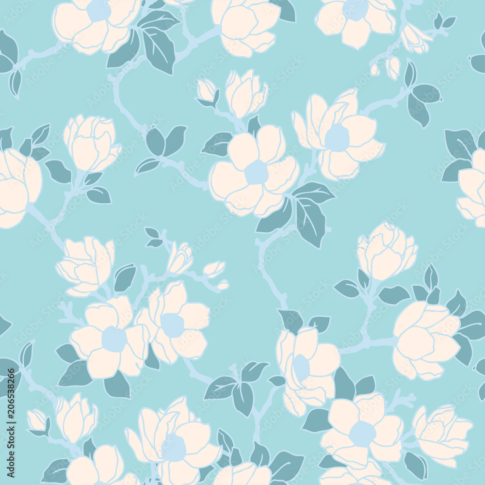 Vintage seamless pattern with apple flowers. Cherry blossom or sakura