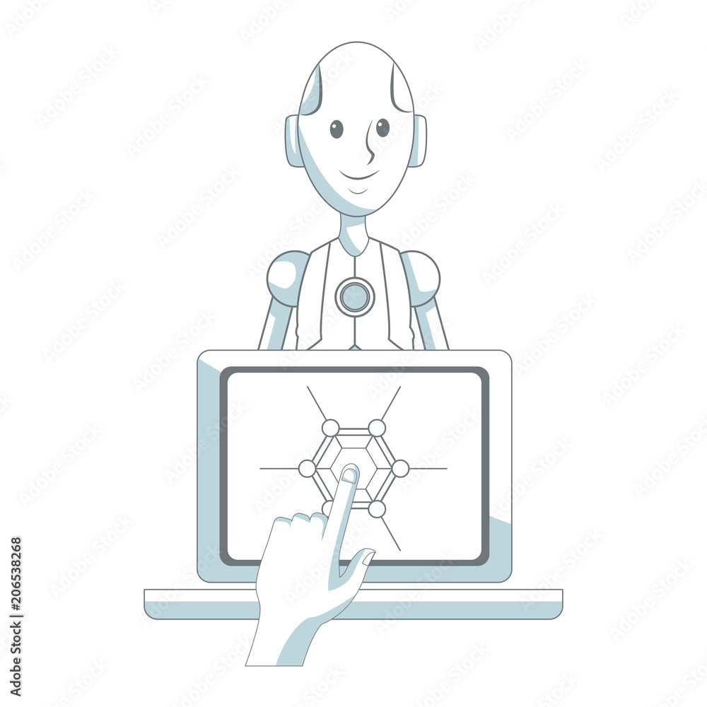 Controling robot by laptop vector illustration graphic design