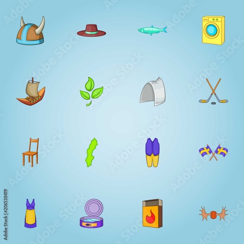 Sweden icons set. Cartoon illustration of 16 Sweden vector icons for web