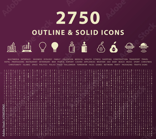 Set of 2750 Outline and Solid Icons . Vector Isolated Elements