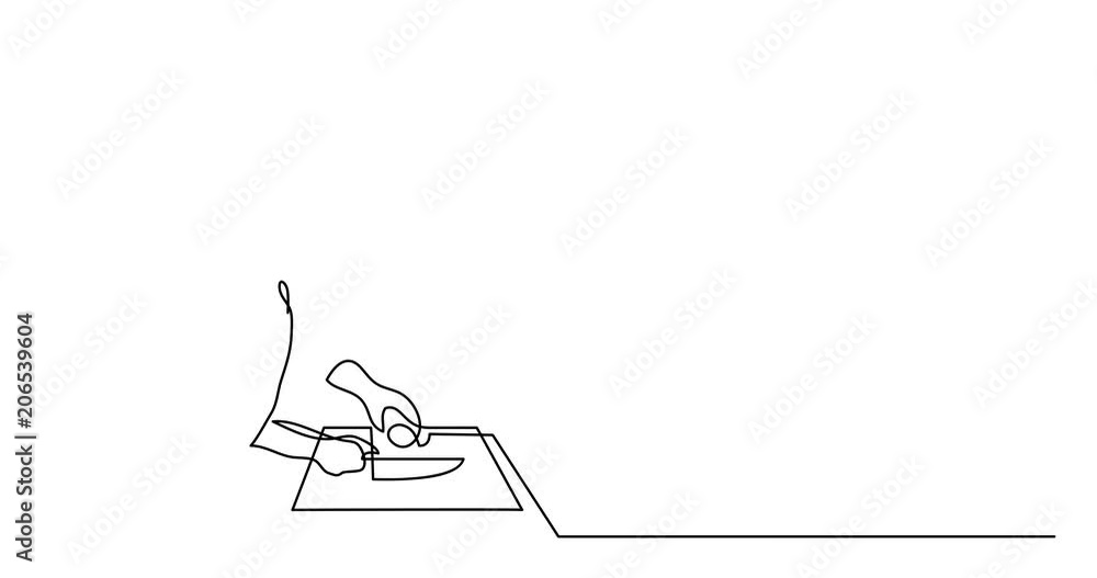Self drawing animation of continuous line drawing of chef cutting food ingredients Self drawing animation of continuous line drawing of chef cutting food ingredients